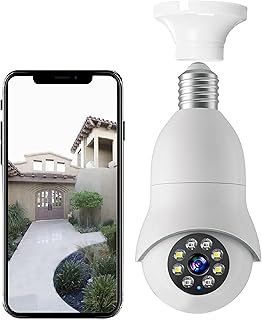 Wireless WiFi Light Bulb Camera, 2MP Light Bulb Security Camera, Smart PTZ Bulb Home Security Camera APP Access Alarm Notification Night Vision Light Bulb Camera Indoor Outdoor
