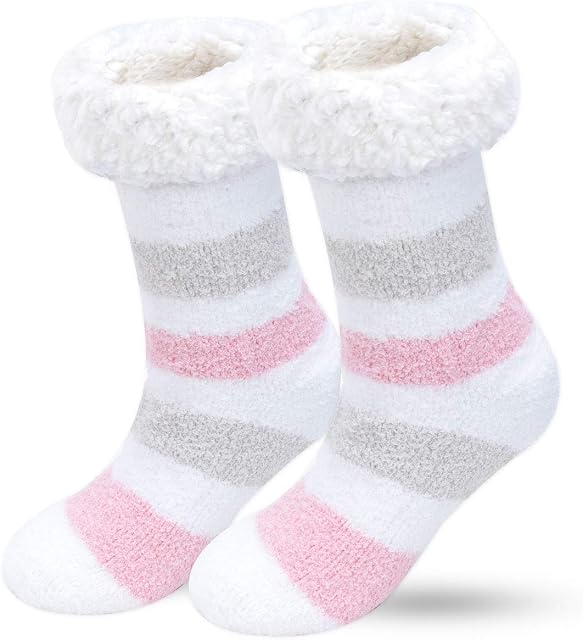 BOER Slipper Socks - Winter Ladies Non Slip Soft Cozy Slipper Socks Fleece Lined Fluffy and Furry Knitted Warm Home Socks