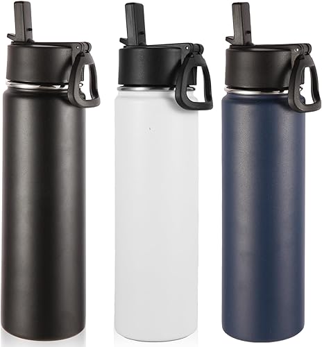 Miniatura 91 de Volhoply Botella de agua aislada de 24 onzas con tapa con pajilla, botellas deportivas de acero inoxidable de boca ancha con asa, tazas de vacío