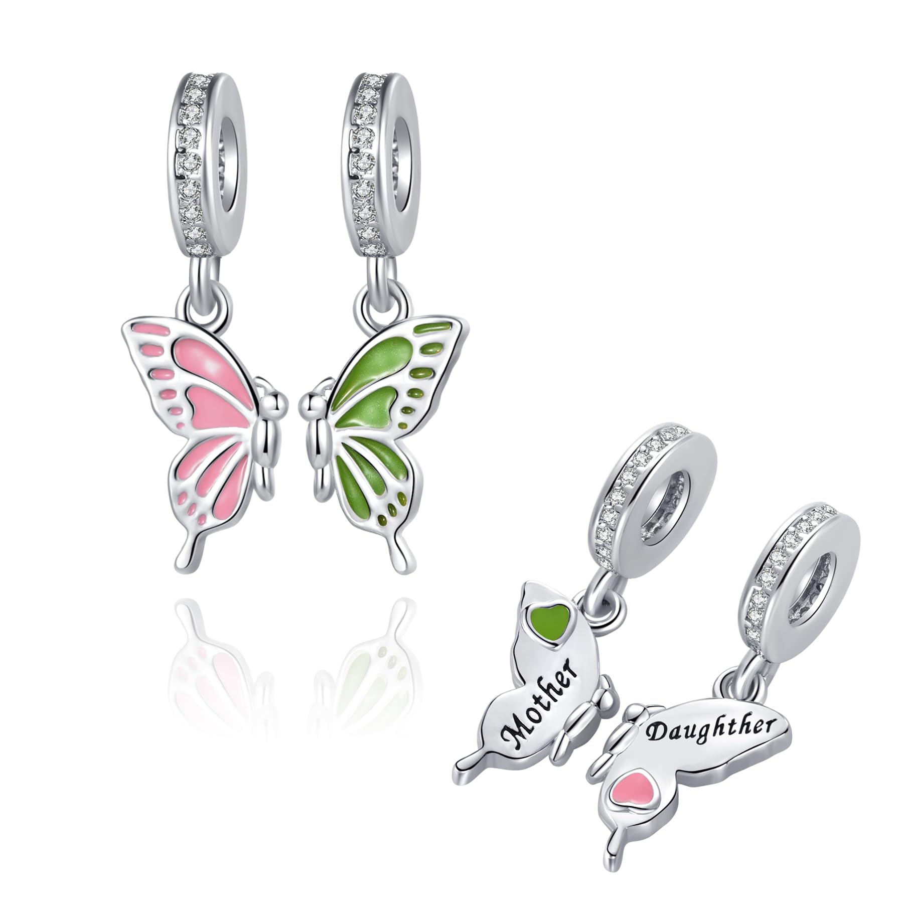 Abalorio de mariposa para madre e hija de plata compatible con pulsera Pandora 8
