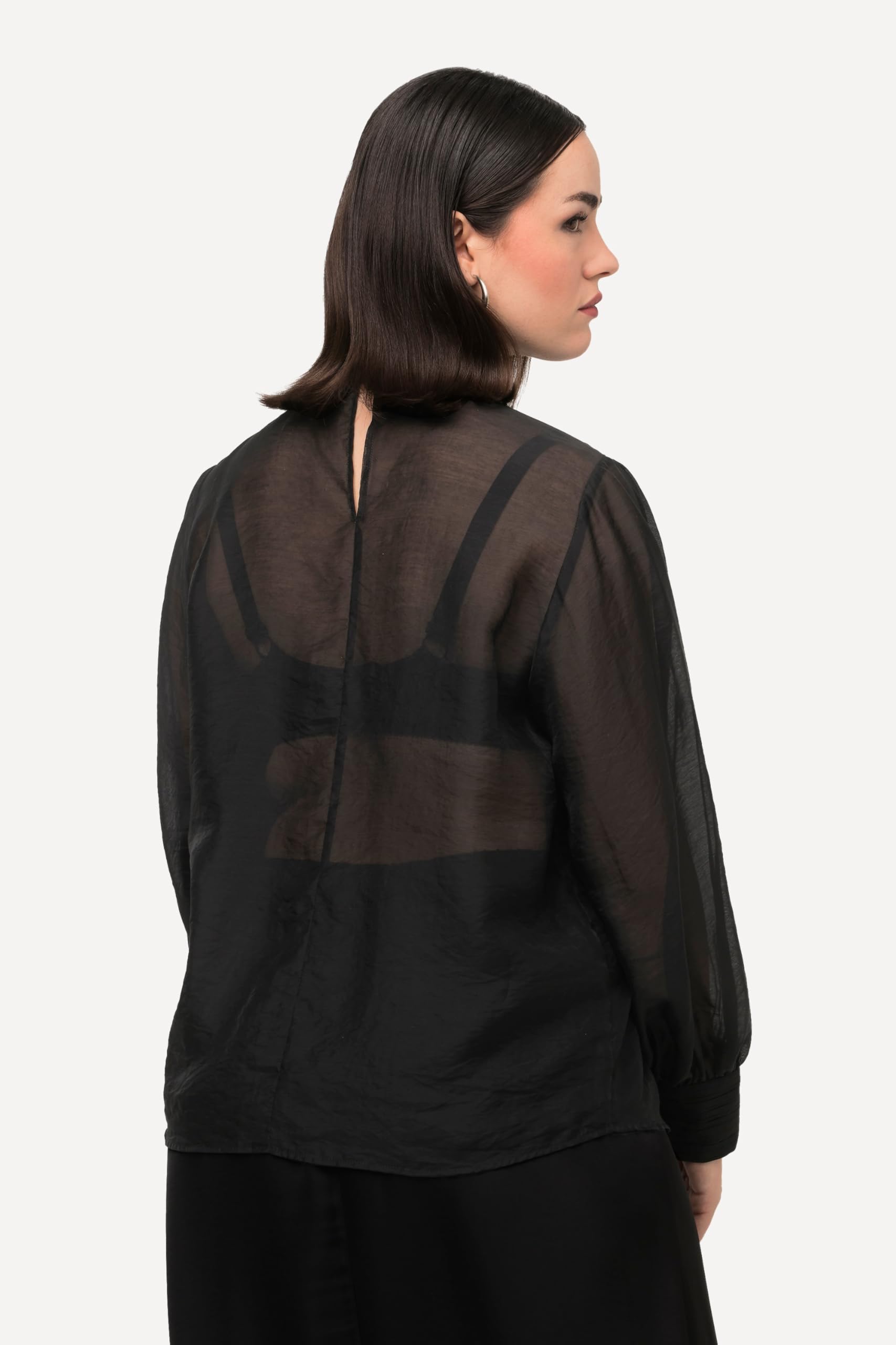 Ulla Popken Blusa con Lyocell, Pieghe Decorative, Collo Alto e Maniche Lunghe 822743