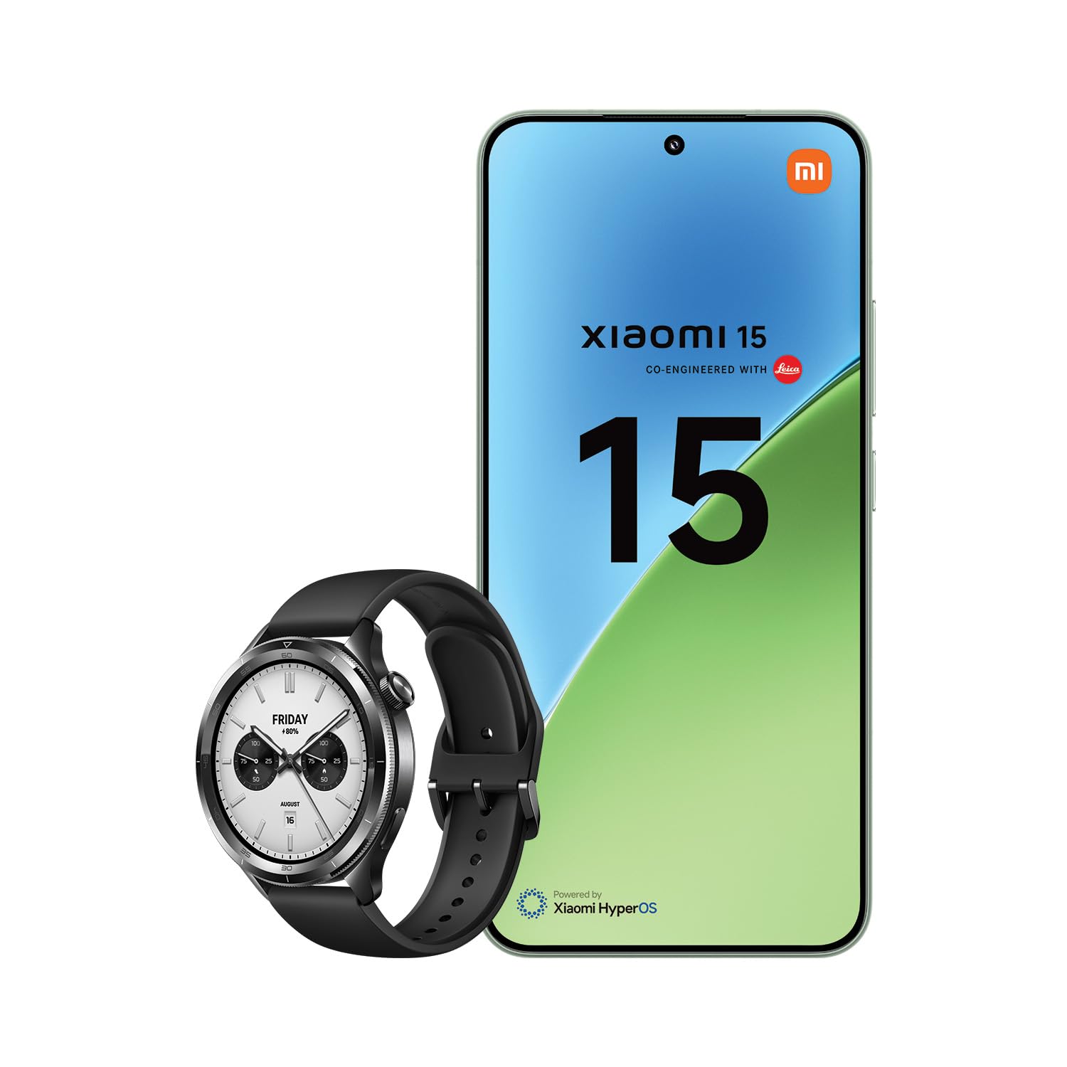 Xiaomi 15, 12+512GB, Verde, Lenti Leica Summilux, Fotocamera principale Leica da 50MP, Batteria da 5.240mAh, Ricarica HyperCharge da 90W, HyperAI (Caricabatterie non incluso) + Watch S4