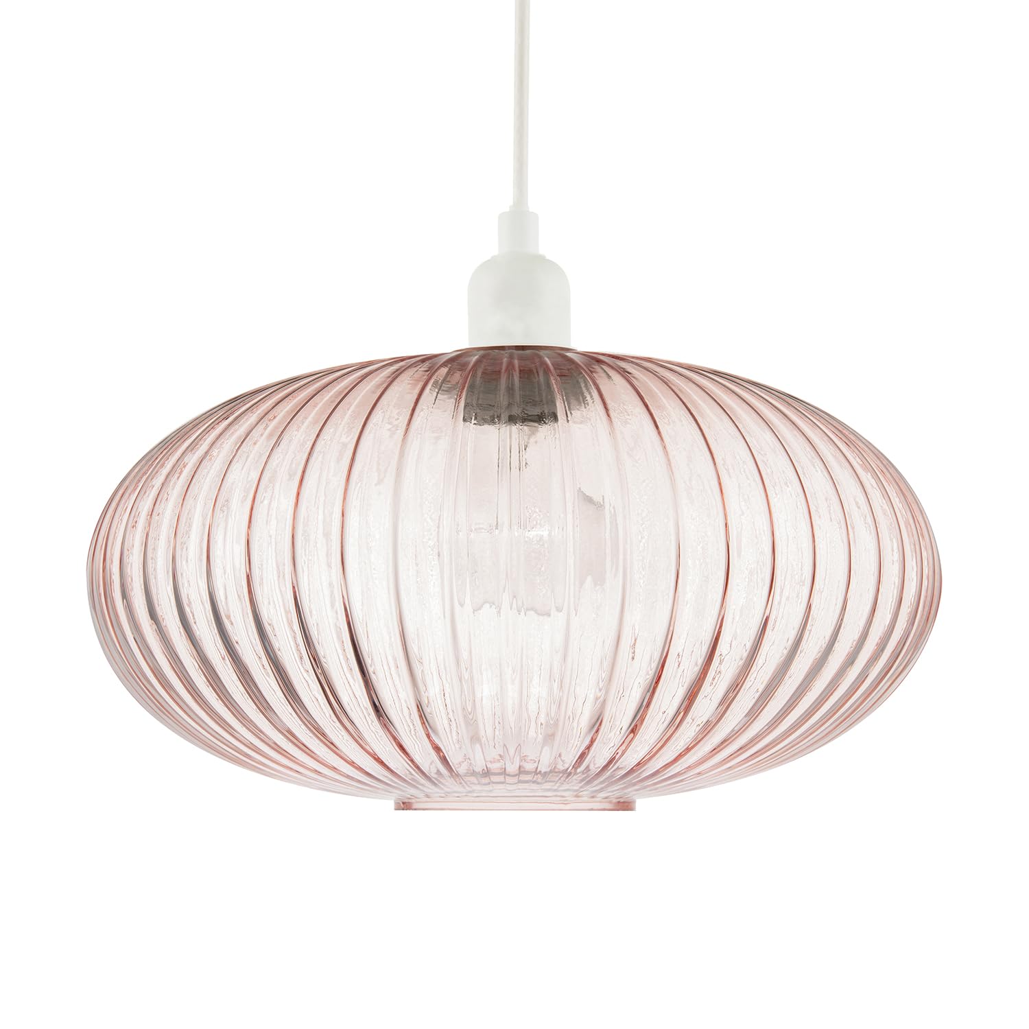 Modern Designer Soft Blush Pink Line Ribbed Glass Oval Pendant Lamp Shade | 30cm x 17cm | for Kitchen Island Living Room Bedroom Dining Room etc by Happy Homewares