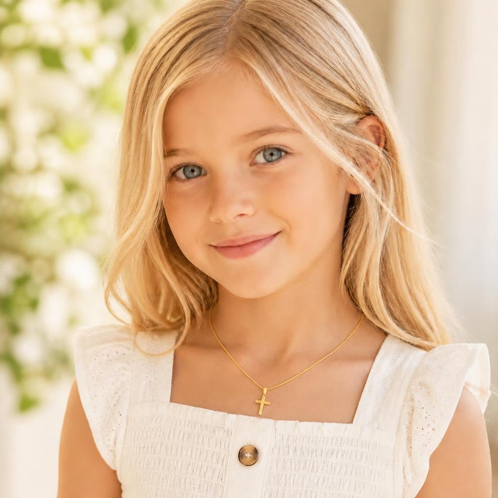 CLEVER SCHMUCK Chaîne en or pour enfant - Petite croix - 15 mm - Simple et brillante - Chaîne fine de 40 cm - Les deux - Or 333 8 carats - Dans un étui à bijoux