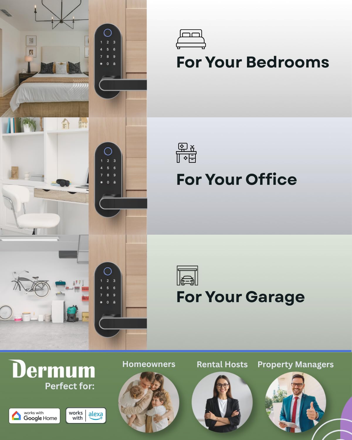 Cerradura inteligente digital de entrada sin llave con mango y teclado: cerradura electrónica/eléctrica con código, control de aplicación, perilla biométrica para puerta delantera, interior, exterior