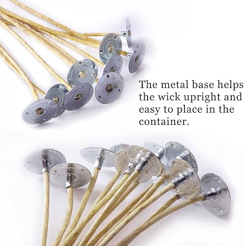 Miniatura 5 de EricX Light mechas para velas, 100 unidades de bajo humo 8", pre-encerado, 100% cera de abeja y pestañas, para elaboración de velas