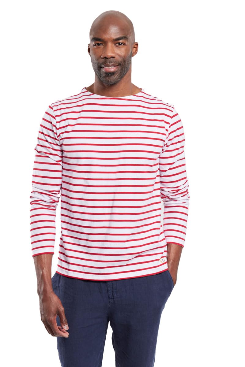 Armor Lux Men's Marinière plozévet Homme Long Sleeve Top Not Applicable, Multicolour (320 Blanc/Braise 320), Medium