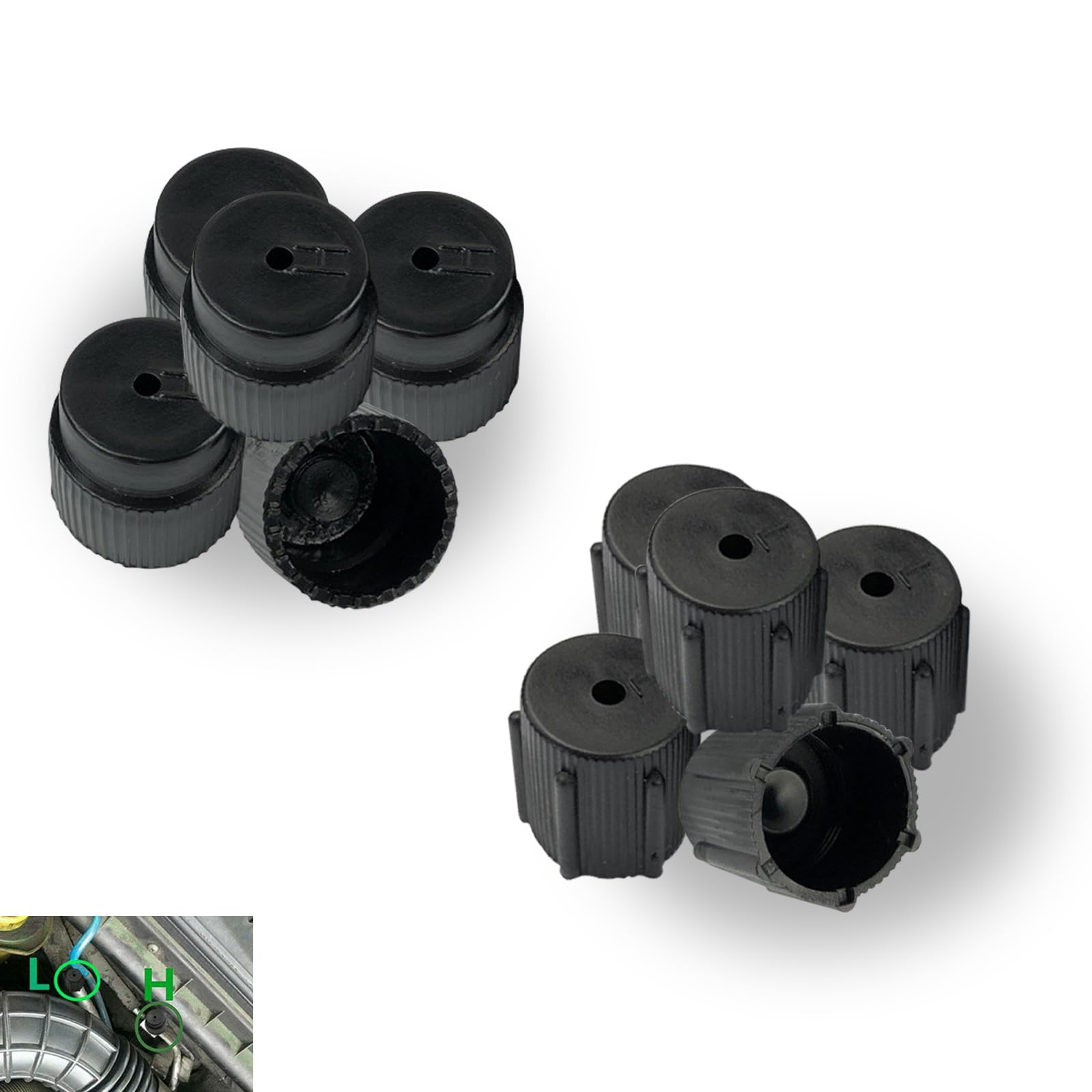 10 PCS Air Conditioning Valve Cap, High and Low Pressure Air Conditioning System Port Sealing Kit, 0.5 "/13 mm 0.6 "/16 mm A/C Service Repair Cover, Universal for Most Cars (Black)