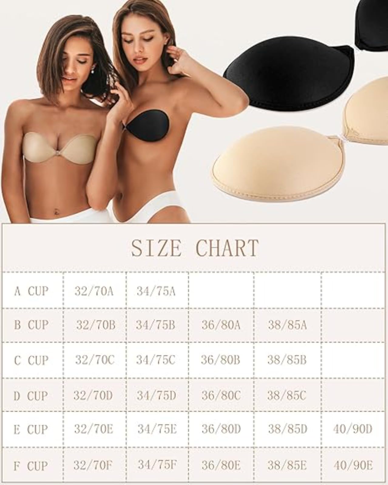 2 Paia di Reggiseni Invisibili Senza Spalline Senza Schienale, Reggiseno Adesivo Push-up for Donne con copricapezzoli/927(Medium)