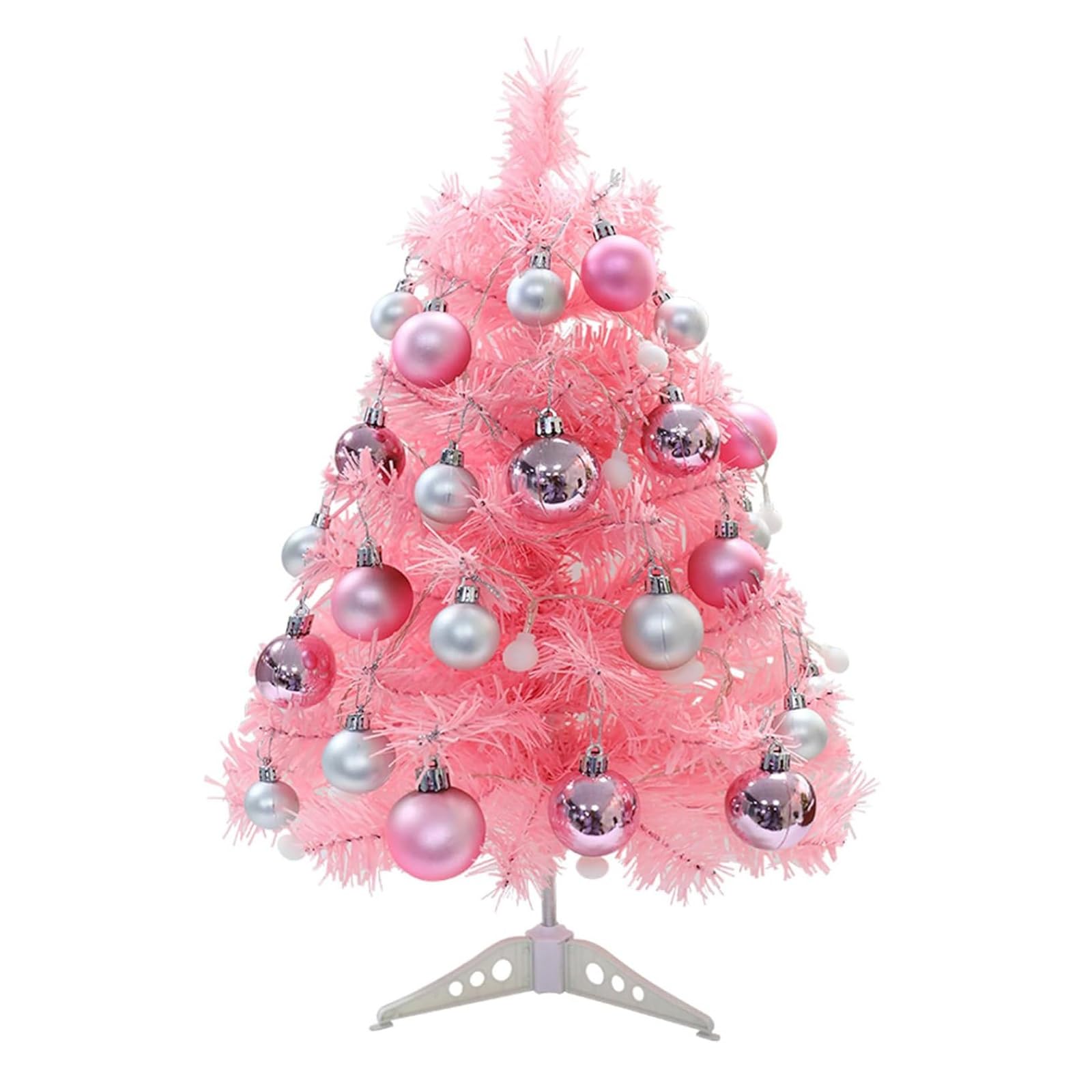 Albero di Natale piccolo rosa da 60 cm con 24 palline, albero di Natale artificiale da tavolo for decorazioni natalizie di Capodanno Piante artificiali
