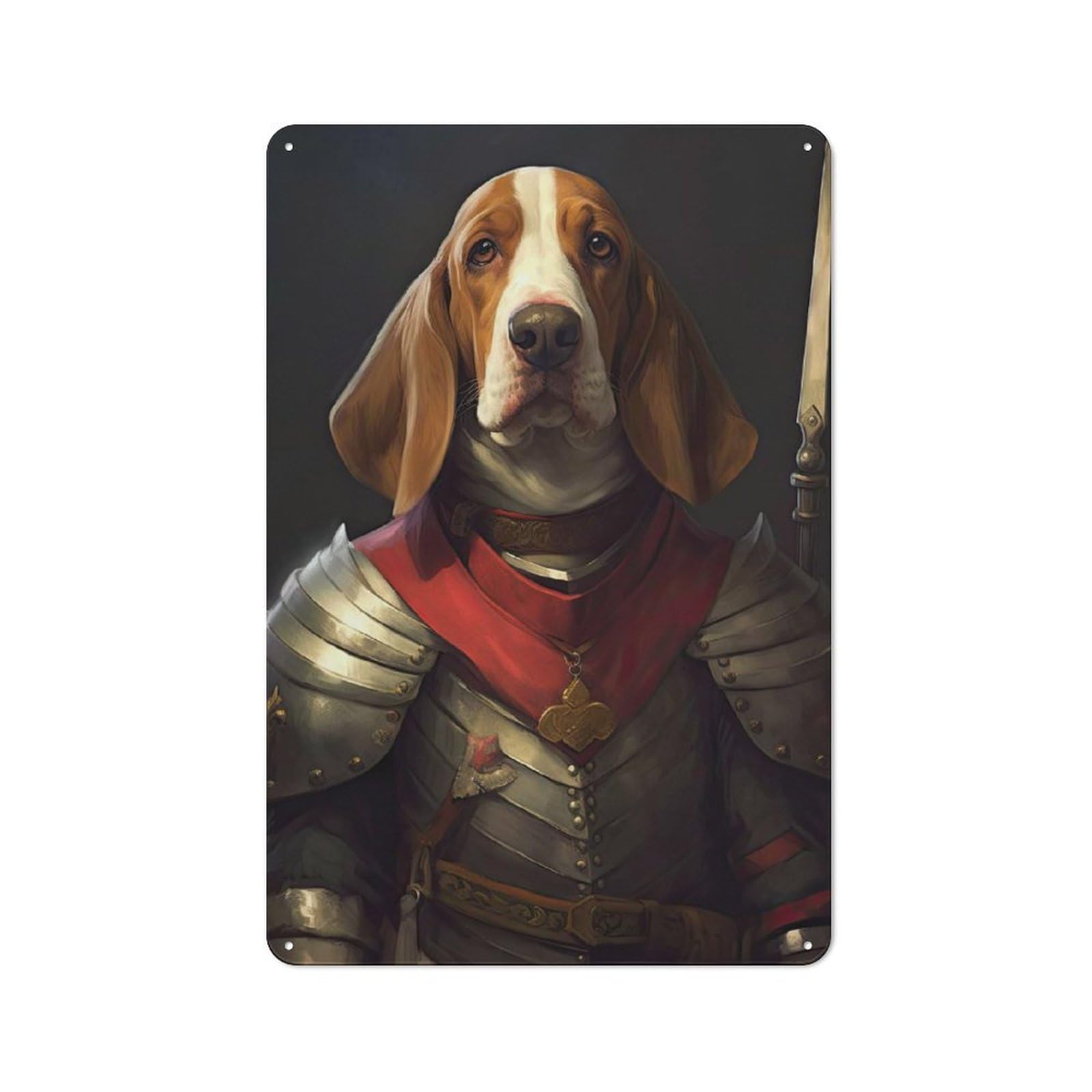 Junmoney Style-16 Basset Hound In Armor Vintage Metal Sign 30X20cm For Lounge Or Reading Corner, For Garage, Workshop And Man Cave Decoration