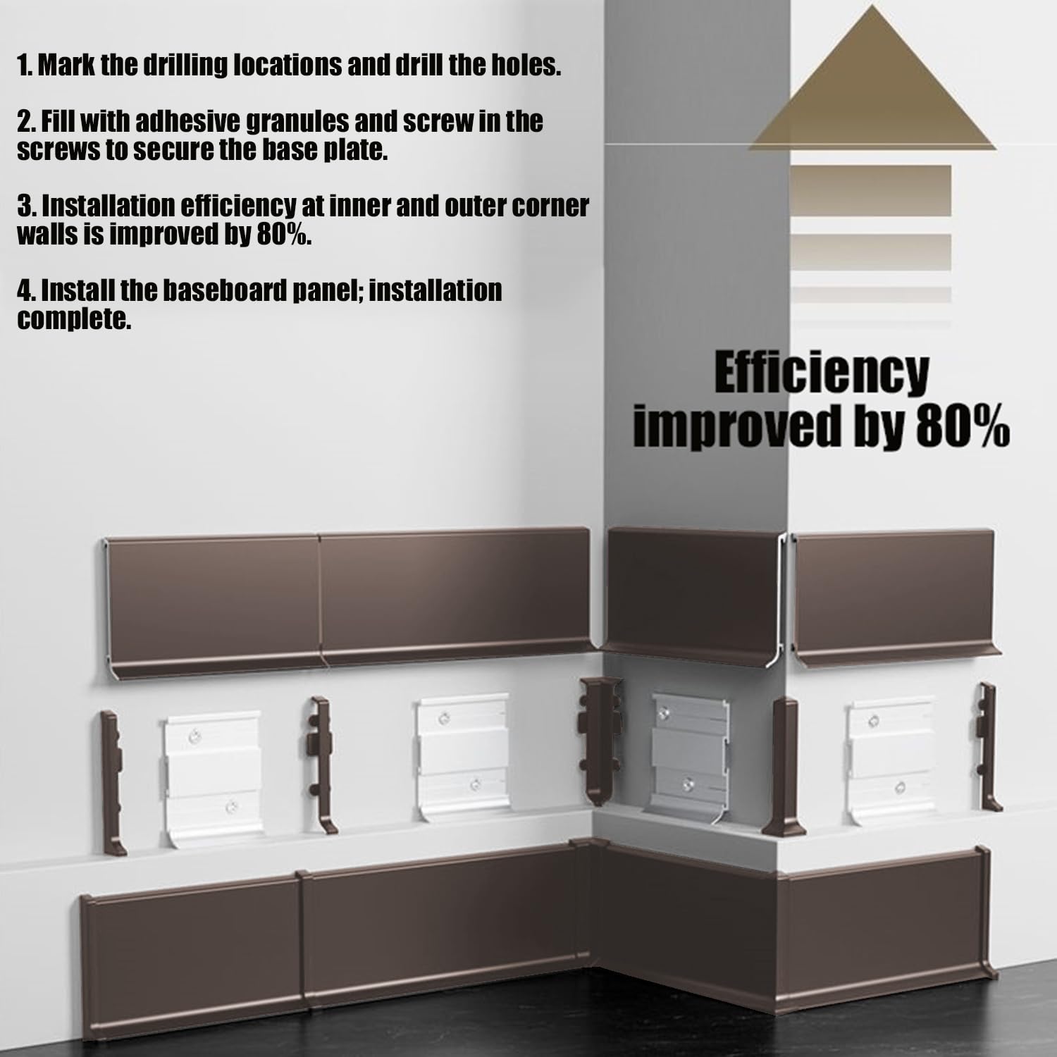 Aluminiowa listwa przypodłogowa, Aluminiowa listwa przypodłogowa o wysokości 4 cm i długości 1 m, wielokolorowa, w wielu rozmiarach(Brown,4cmx10psc)