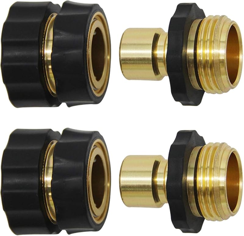 3/4 Inch Garden Hose Fitting Quick Connector, 2 Sets | Male and Female 2 Sets, Garden Hose Adapter, Quick Connect Hose Fittings, Water Hose Quick Connect Fittings