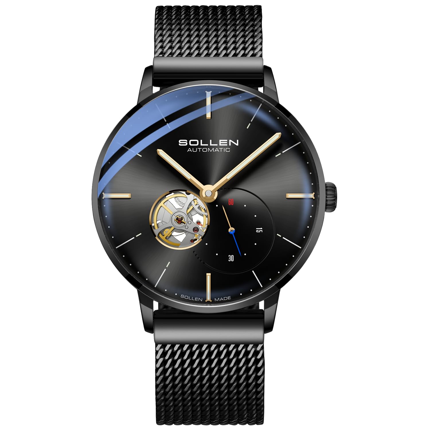 SOLLEN Automatic Watches for Men, Minimalist and Slim Mechanical Watch, Waterproof Mens Wrist Watch with Flywheel & Luminous Function - Gift for Male, Black Case, Minimalist (B0C7T5LFTT) Amazon Price History, Amazon Price Tracker
