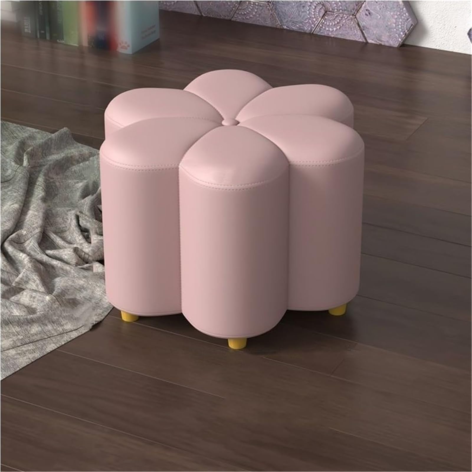 Pouf de rangement fleur grand tabouret coffre rose pour le salon