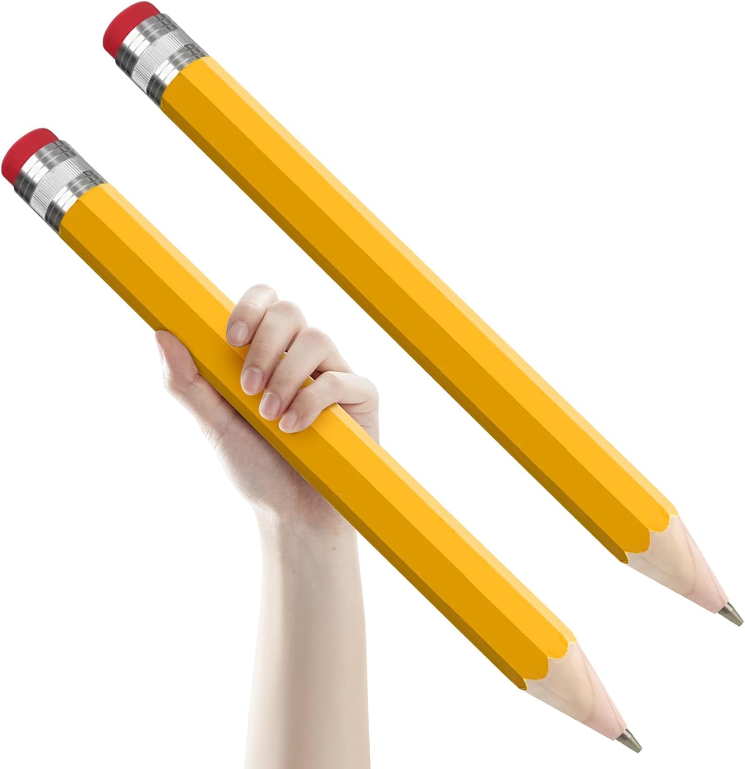 2 Pack Wooden Jumbo Pencil for Prop Gifts Decor 14 Inch Funny Big Novelty Pencil with Cap Yellow 2 Pack Yellow