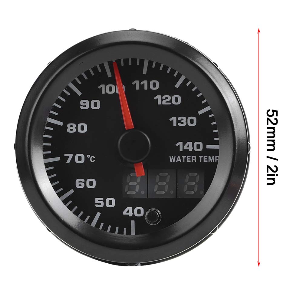 2 Inch 52mm Car Water Temperature Gauge Meter with Pointer and Digital Display, Universal for All Kinds of Vehicles, High Precision Stepper Motor and Durable Illuminated ABS