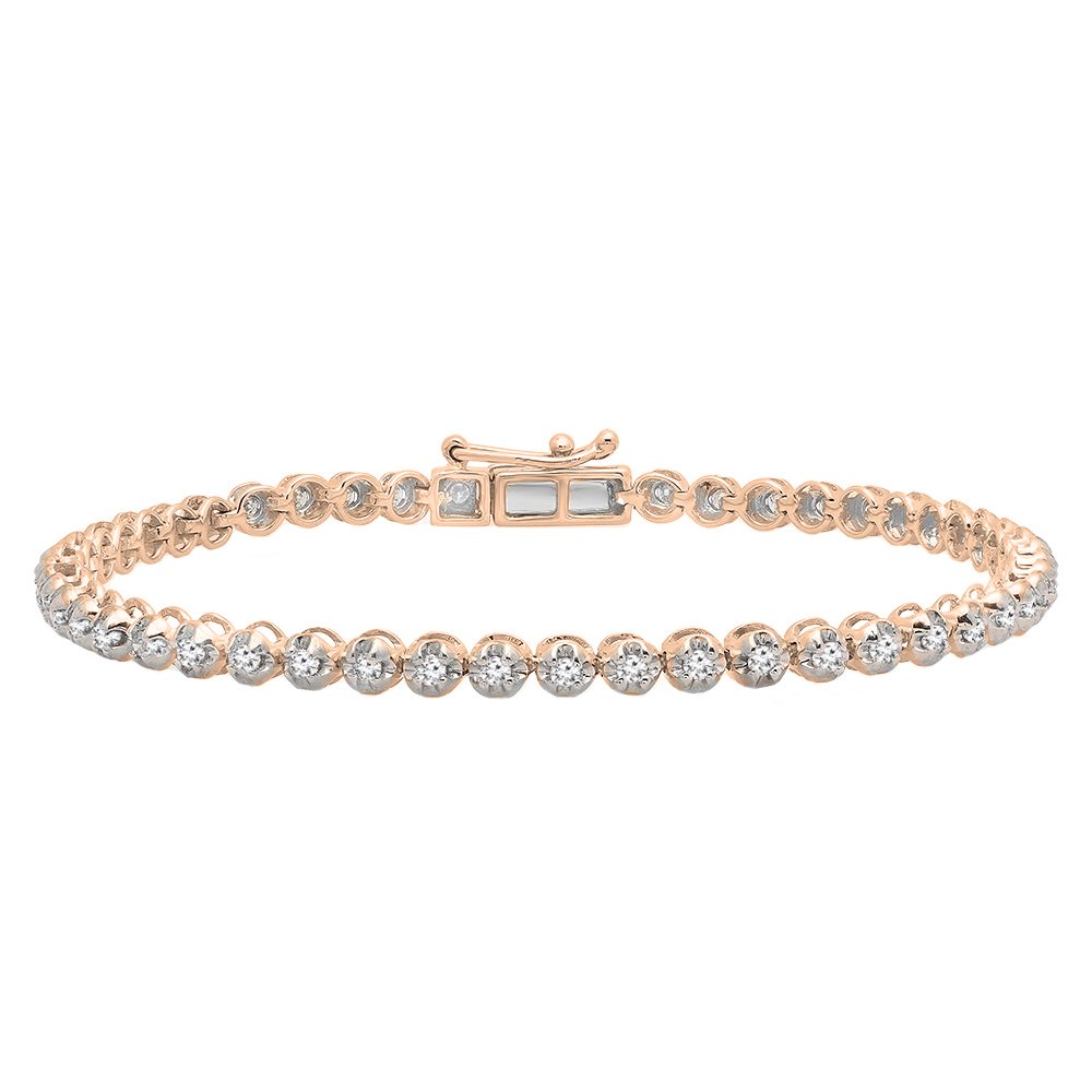 Dazzlingrock Collection Bracciale tennis da donna in oro 10 carati con diamante bianco taglio rotondo da 1 ct