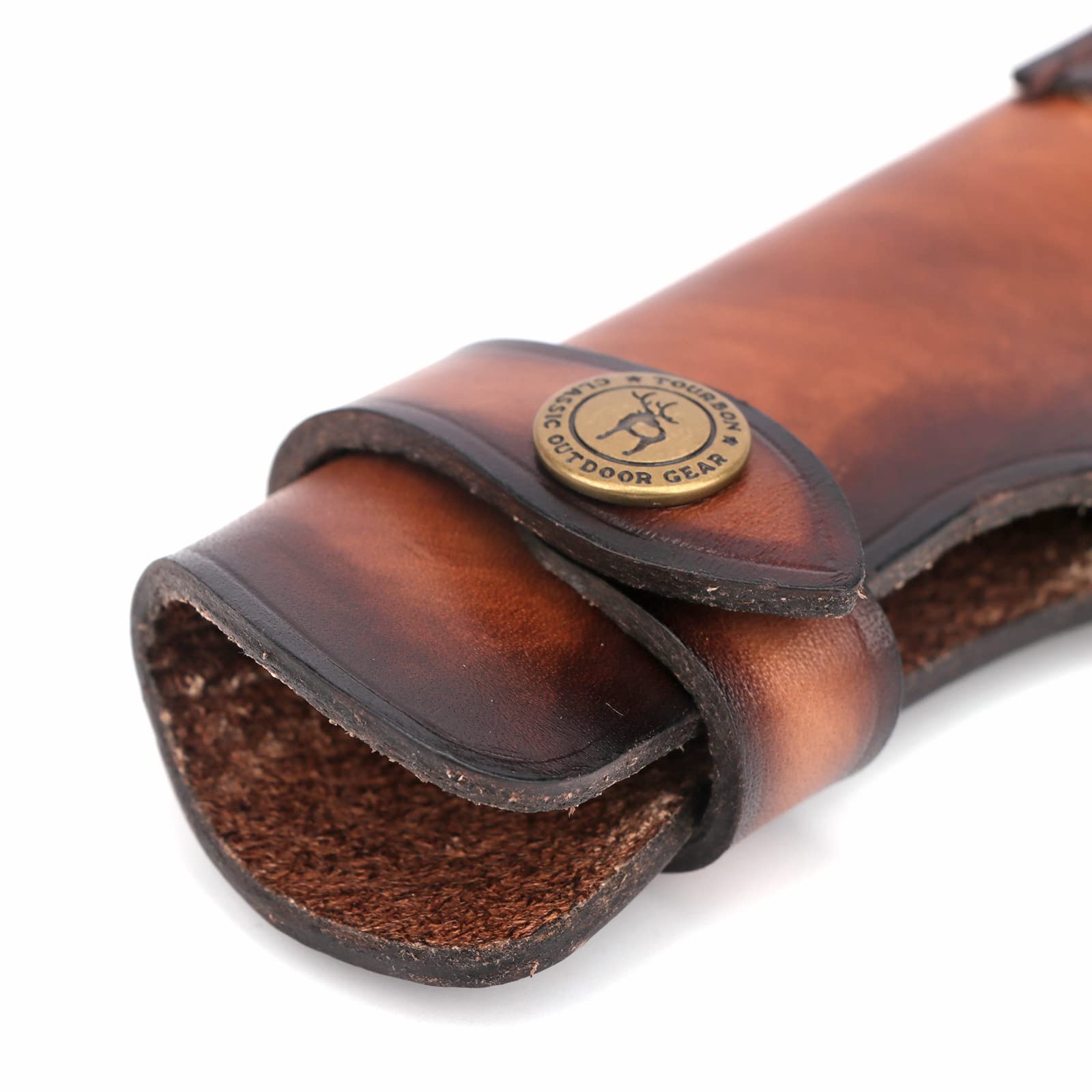 TOURBON Fodero per coltello in vera pelle fatto a mano con supporto per accendifuoco per Bushcraft da caccia in campeggio