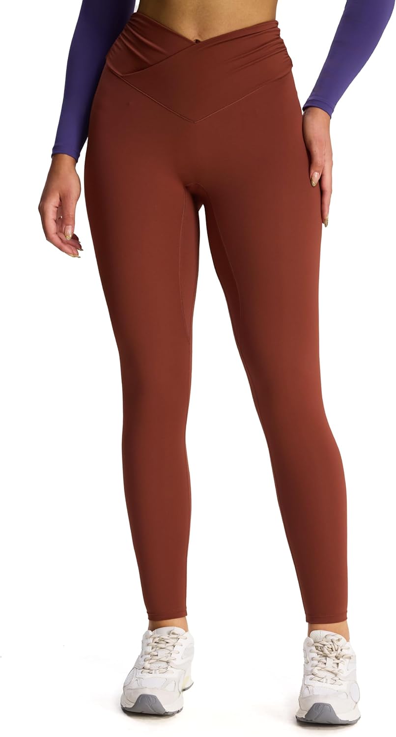 Aoxjox High Waisted Yoga Pants for Women Hidden Scrunch Cross-Waist Buttery Soft Crossover Workout Venus Leggings 26"