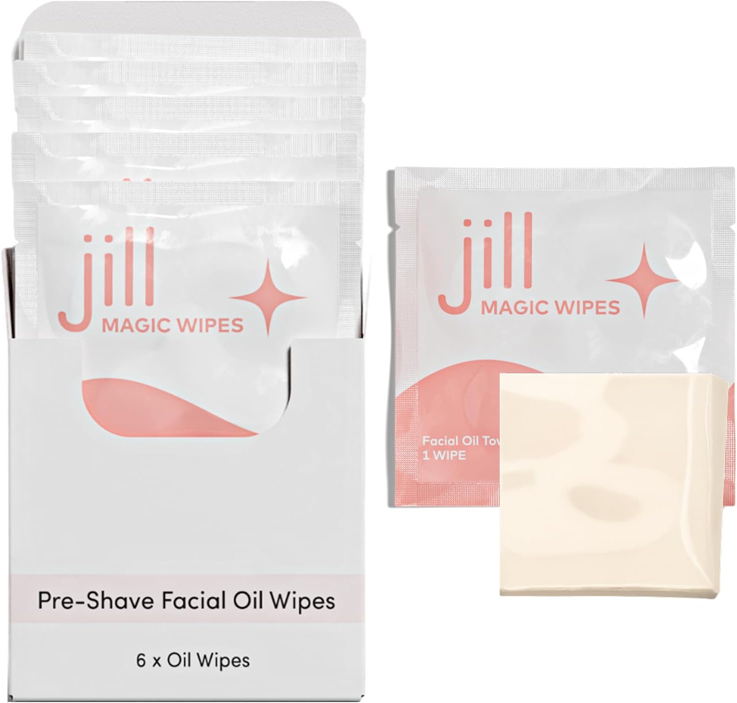 Jill Magic Wipes | Dermaplane Oil Wipes for Pre-Shave Dermaplaning Skin Prep, for All Skin Types, Vegan-Friendly Ingredients Vitamin E + Argan Oil, 6 Pack