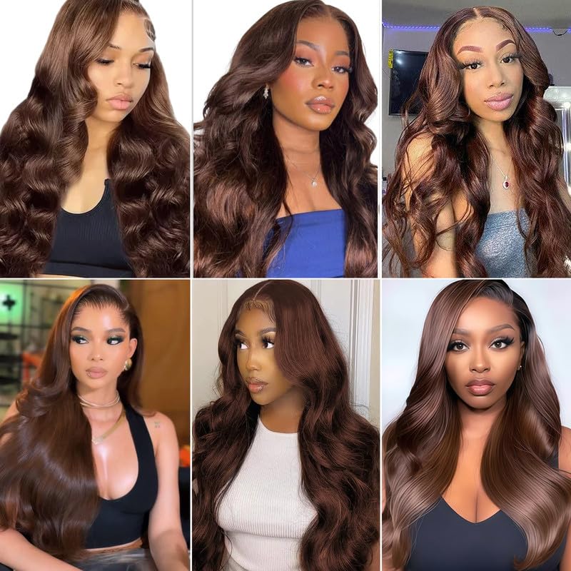 Brown Human Hair Bundles 10A Body Wave Bundles Human Hair 22 24 26 Inch 3 Bundles Silky Hair Bundles Brazilian 3 Bundles Human Hair Extensions for Women 4 Color Bundles