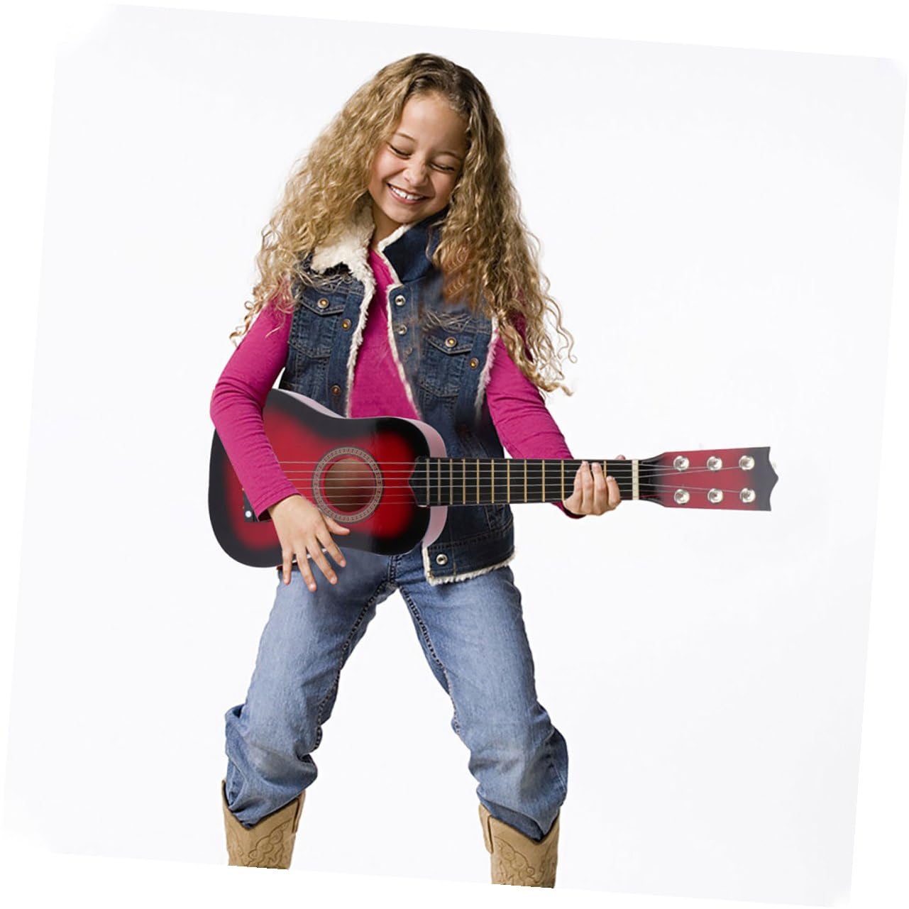 Chitarra per Bambini 21 Pollici a 6 Corde in Legno | Gioco Educativo per Apprendimento Musicale Precoce, Festa Scuola Decor, Kit Chitarra Acustica Rossa