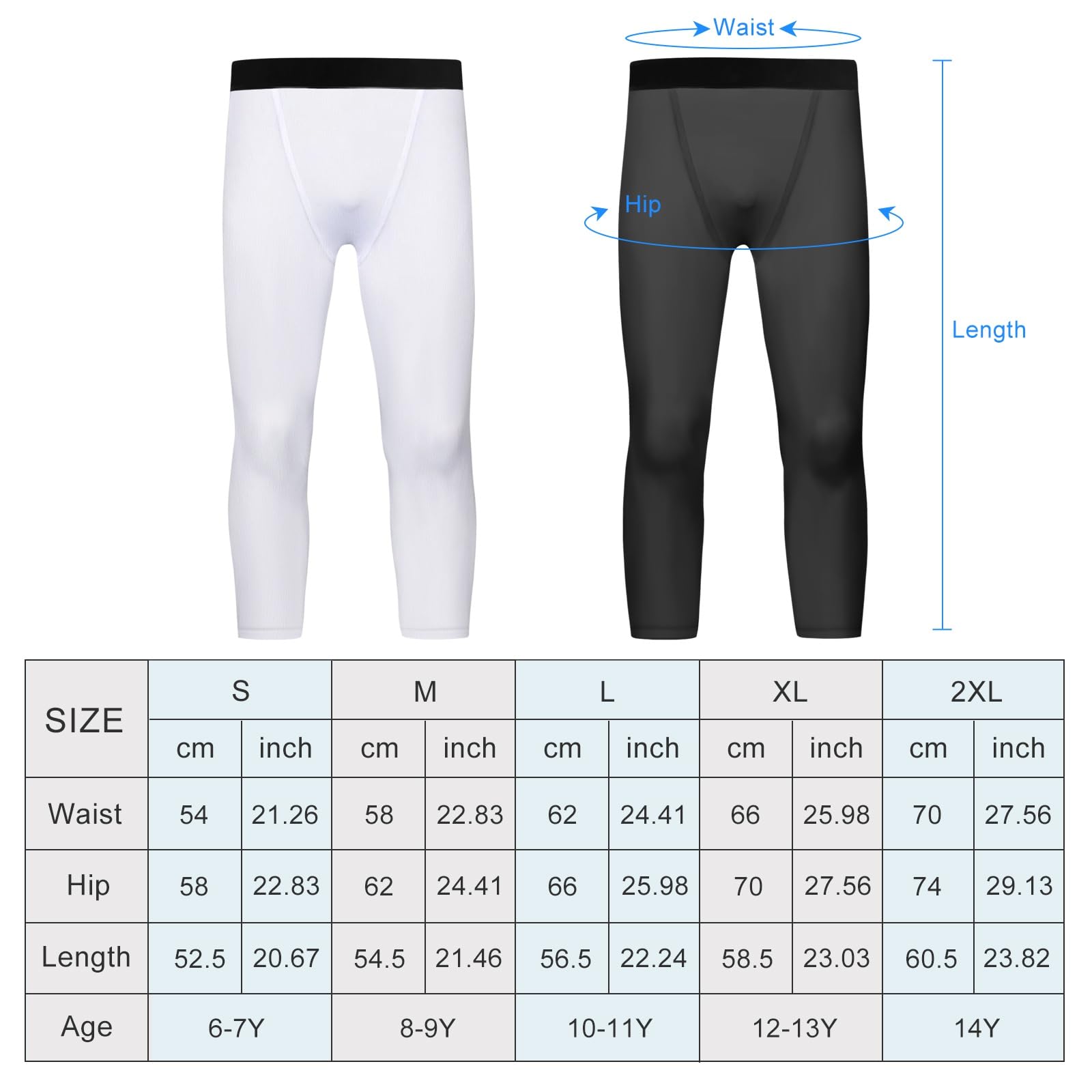 Hotfiary 2 Pack Pantalones de Compresión para Niños, Mallas 3/4 para Baloncesto y Fútbol, Capa Base Atlética, Mallas Deportivas para Correr para 6-14 Años, Secado Rápido y Transpirable