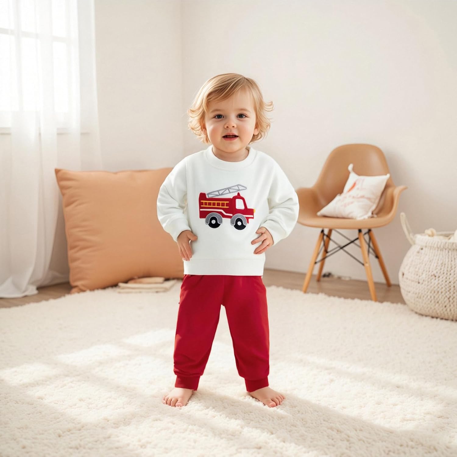 Toddler Baby Boy Fall Winter Clothes Crewneck Sweatshirt Long Sleeve Trucks Shirt and Pants Cute Boys Outfits - Image 3