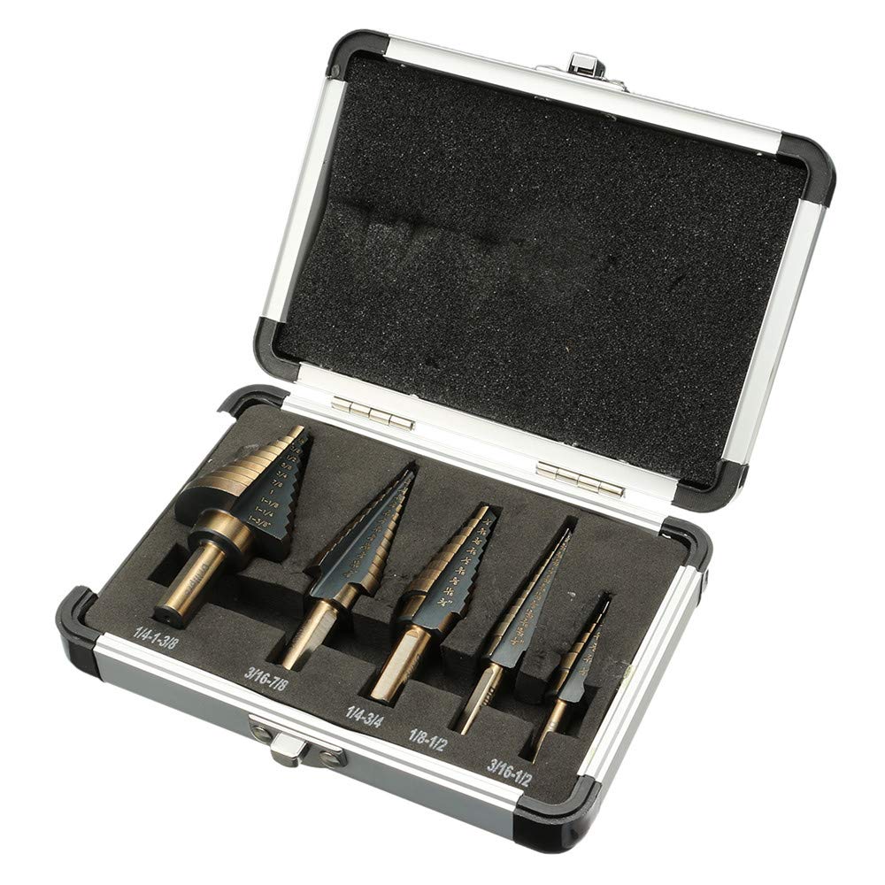 CEFEPH 5-Piece HSS Step Drill Set including Aluminium Housing