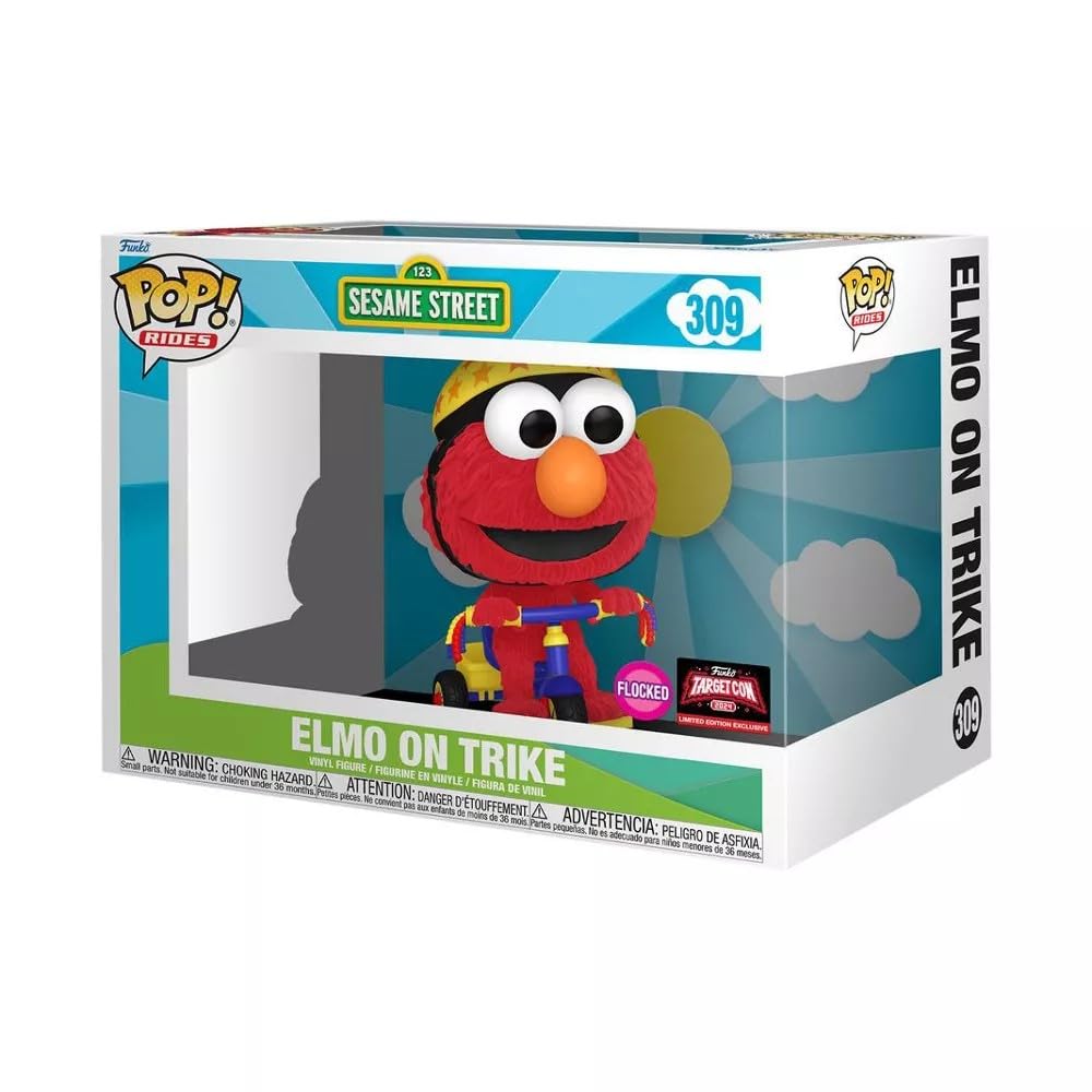 Funko POP Rides: Sesame Street Elmo on Trike Flocked 2024 Target Con Exclusvie Vinyl Figure, Red, 4 inches
