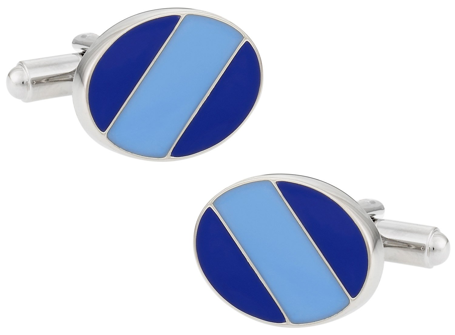 Cuff-Daddy Stylish Two Tone Oval Blue Enamel Cufflinks with Presentation Box
