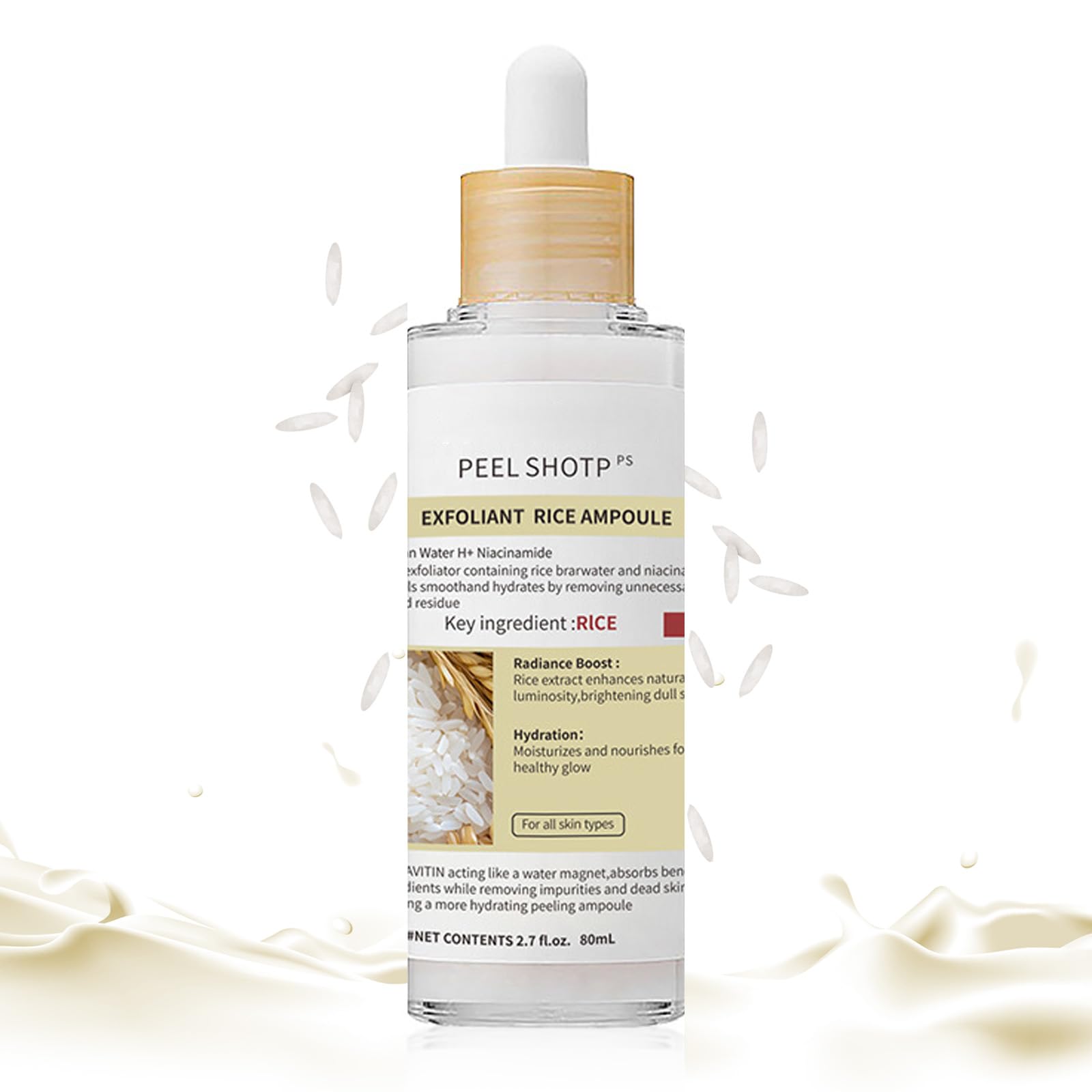 Rice Exfoliating Gel, Peel Shot Glow Rice Exfoliating Ampoule, Deep Cleansing Face Scrub to Remove Dead Skin Cells