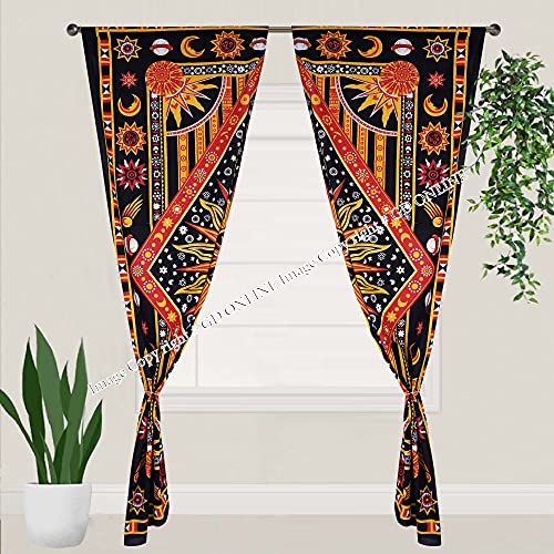 Gdonline Indian Celestial Sun Moon Star Mandala Curtain Tapestry Mandala Door Curtains Boho Decor Drape Panel Sheer Valances #TOP2
