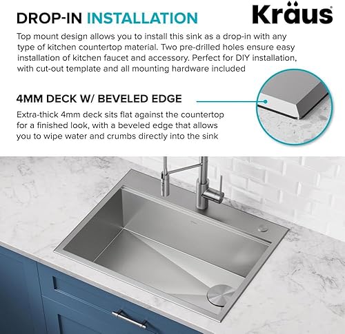 Miniatura 6 de KRAUS KWT311-25 Kore - Fregadero de cocina con estación de trabajo de 25 pulgadas, empotrado, acero inoxidable de calibre 16, con reborde integrado