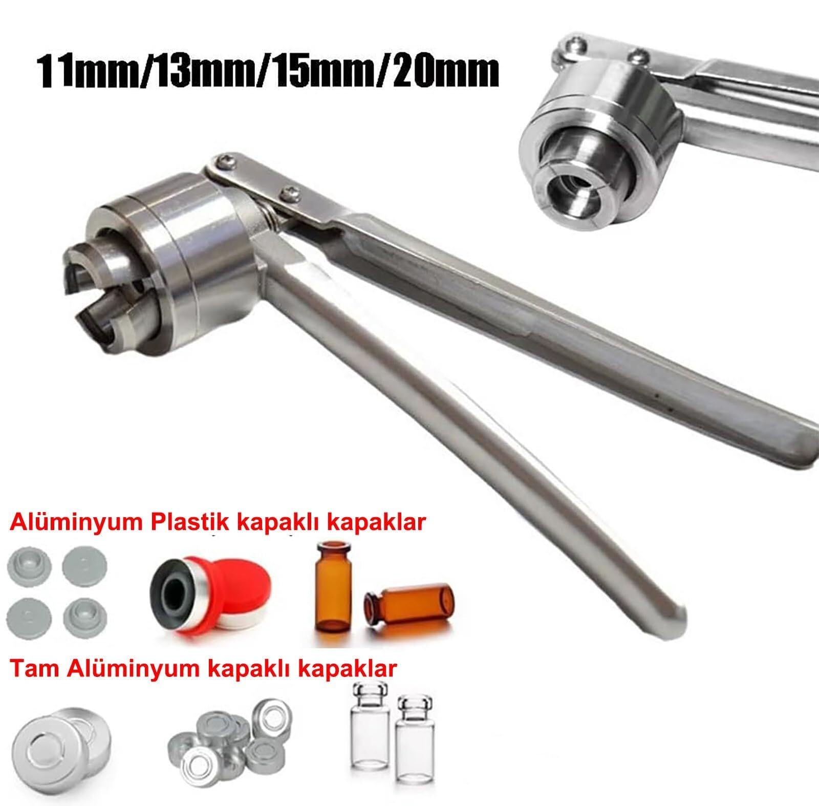 Tapón manual para botellas pequeñas, cierra tapas de 11-20 mm | Construcción de aluminio y acero inoxidable. Sella sin dañar la boca ni la tapa. Para laboratorios(A,15mm)
