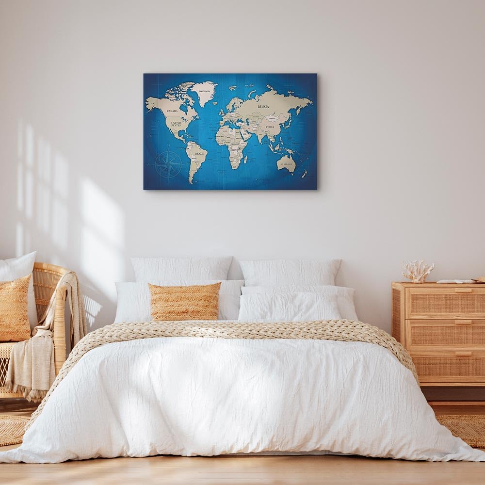 B&D XXL - Quadro Moderno Acustico per Soggiorno, Mappamondo, 90x60 cm