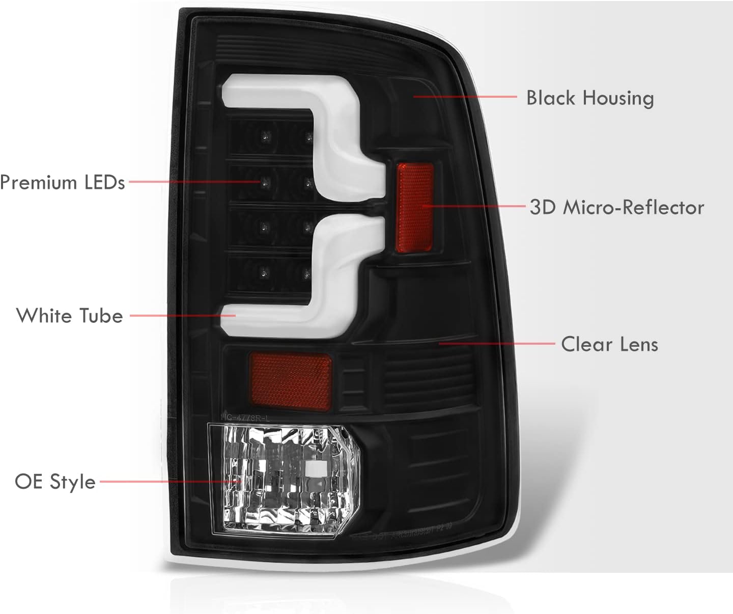AJP Distributors Black Housing Clear Lens White LED Tube Bar Driving Brake Stop Tail Lights Lamps Driver + Passenger Compatible/Replacement For Ram 2009 2010 2011 2012 2013 2014 2015 2016 2017 2018