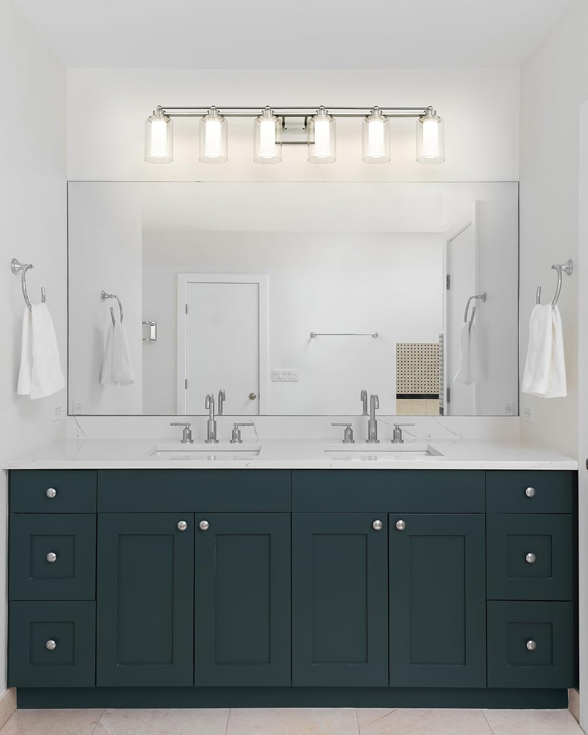 6 Light Bathroom Vanity Light, HWH Brushed Nickel Vanity Lights for Bathroom, Modern Vanity Lights Over Mirror with Clear Glass Shade, 36W 5CCT LED Wall Lights Dimmable, 5HLT63B-6W-LED BN