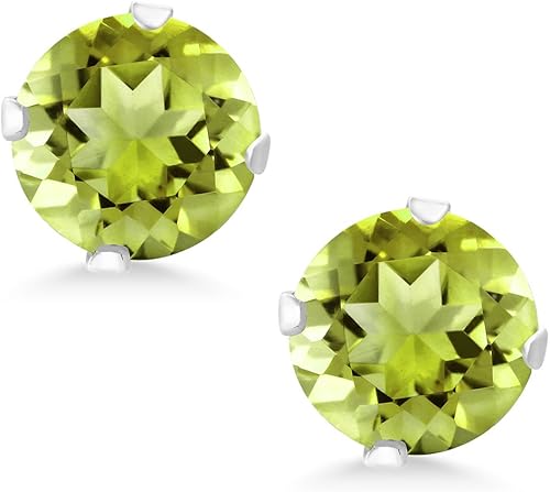 Miniatura 3 de Aretes de plata de ley con piedras preciosa de peridoto verde de 1 quilates y 14 para mujer