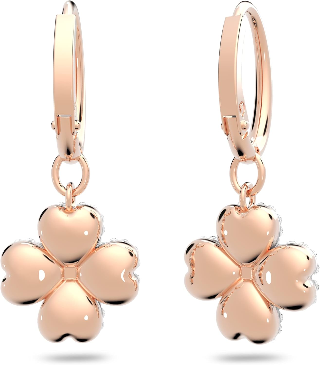 Latisha hoop earrings, Flower, White, Rose-gold tone plated