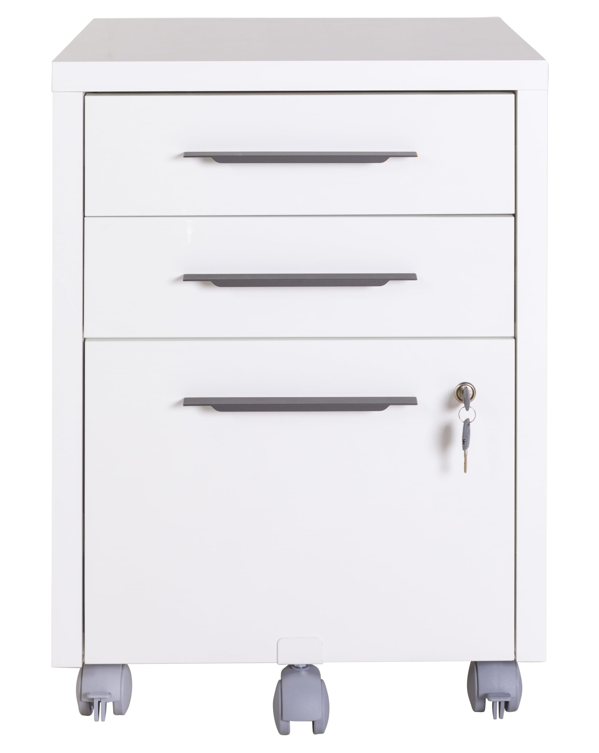 Composad | Cassettiera con 3 Cassetti, Ruote e Serratura, Cassettiera Ufficio da Scrivania, con Serratura, (LxAxP) 49,50x67x45 cm, Colore Bianco Laccato, Made in Italy