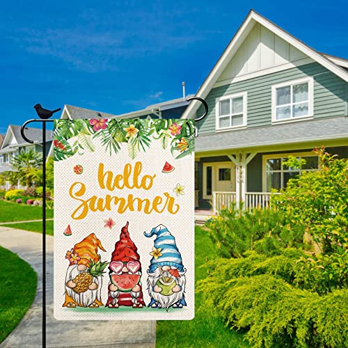 Hello Summer Floral Garden flag Lemon Sunflower Garden Flag Floral Three Gnomes 12.5×18 Inch Double Sided Outside Vertical Holiday Yard Décor - Image 2