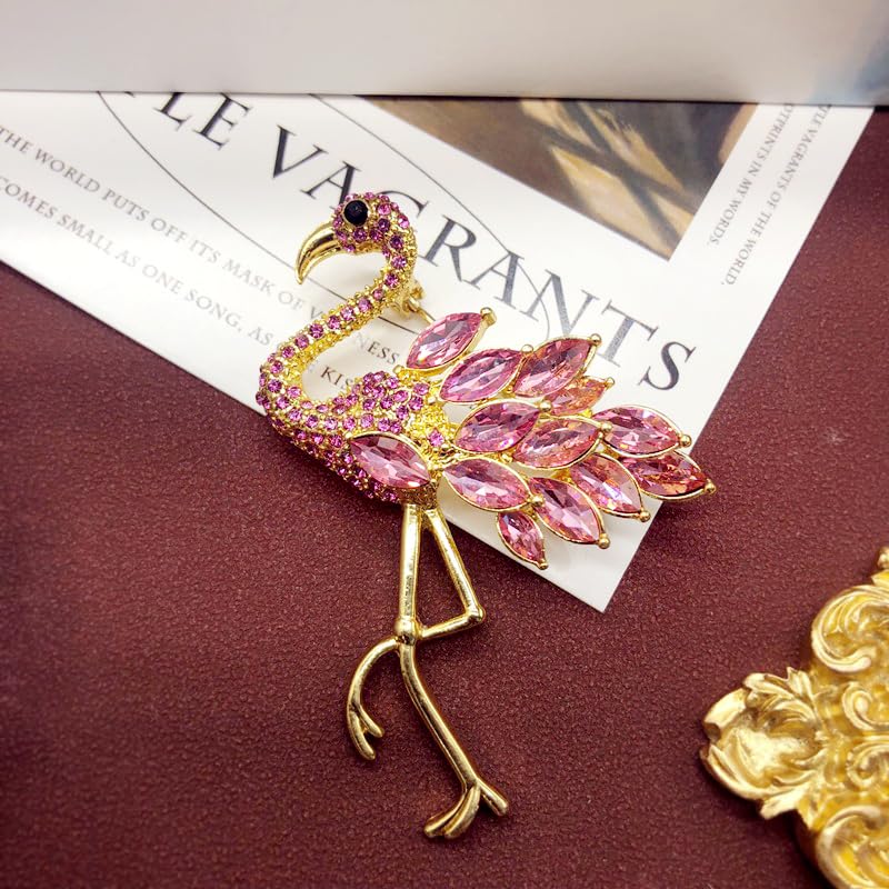 Image of Flamingo Brooch Pins for Women Crystal Rhinestone Pink Bird Animal Broach Dresses Coat Jacket Birthday Wedding Festival Jewellery Gifts