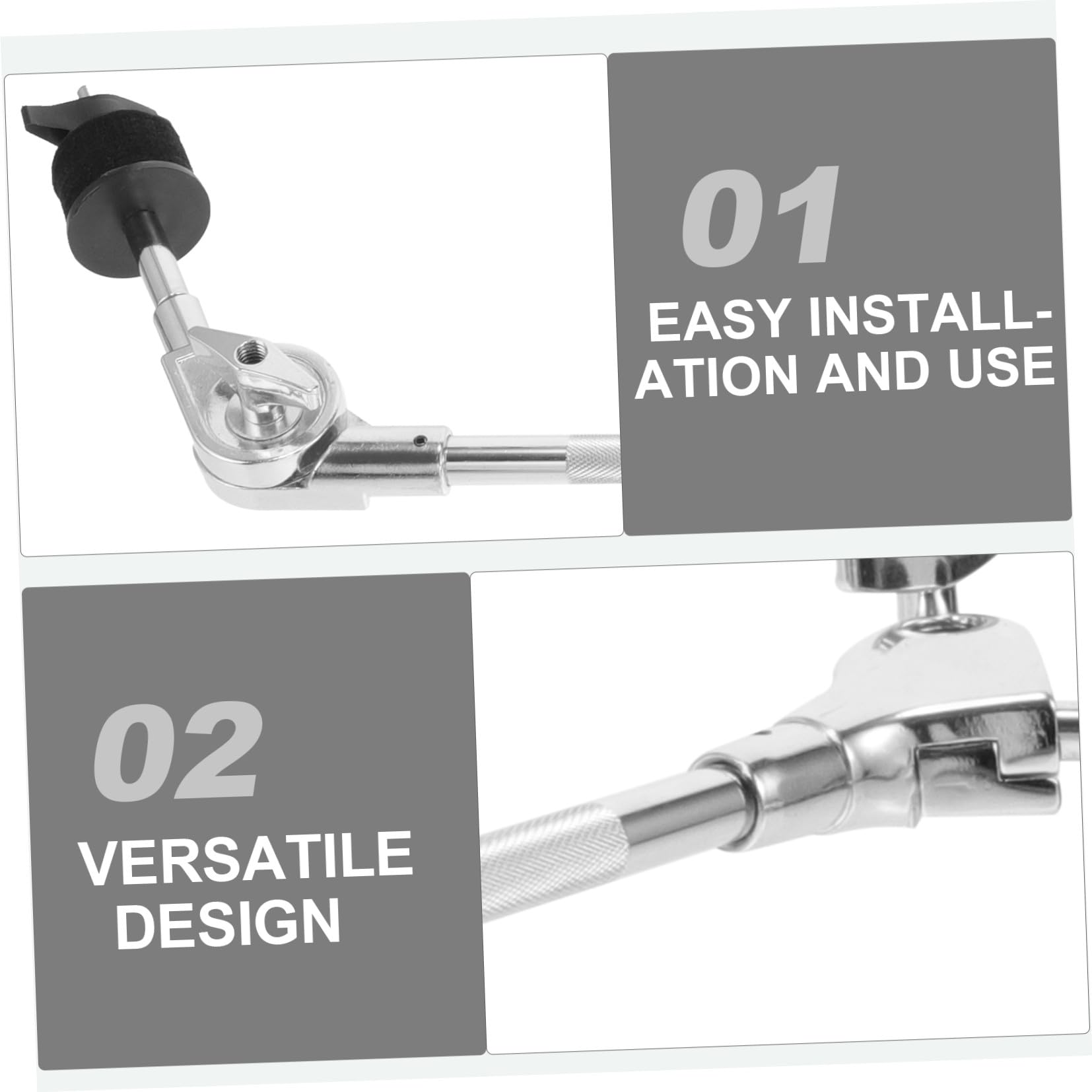 Brazo de Platillo Corto Ajustable de Aleación Plata Soporte Resistente para Montaje de Platillos en Batería y Accesorios de Percusión