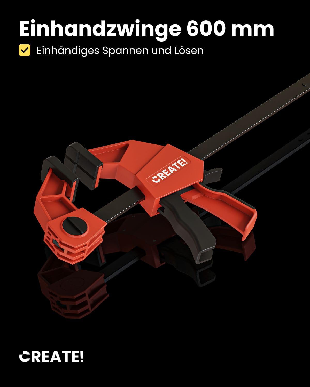 CREATE! Einhandzwingen, Schnellspannzwinge 600 mm. 2er Set mit 230kg Spannkraft - Super Strong