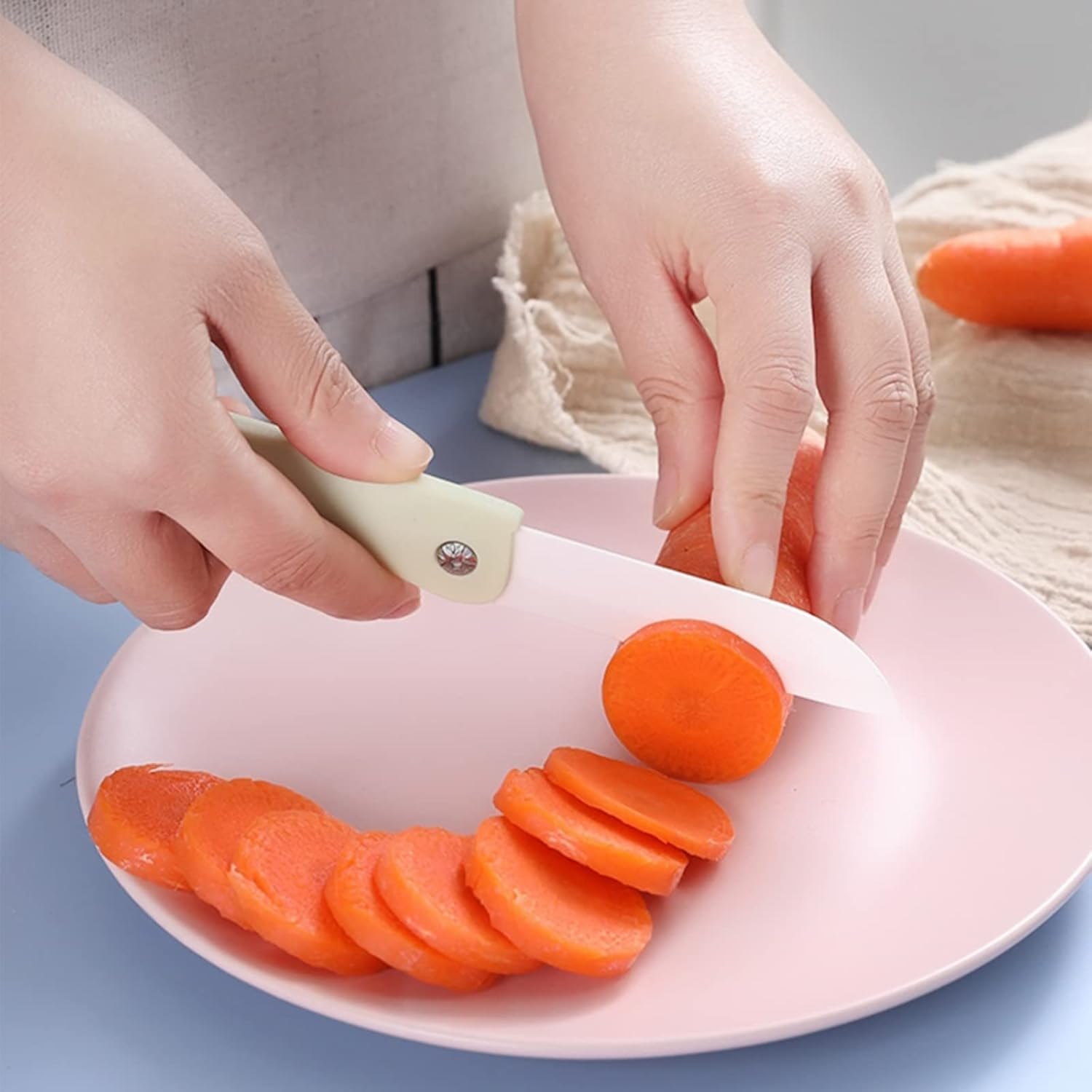 SBA PRIME Ceramic Kitchen Knife | Sharp Lightweight Fruit & Vegetable Cutter with Non-Slip Handle & Safety Blade Cover | Travel Utility Knife β Blue 2