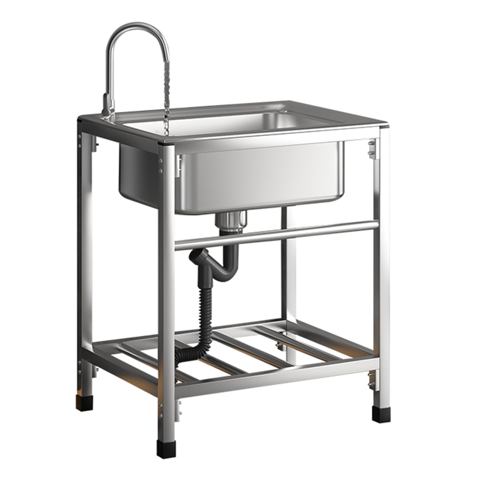 Évier de cuisine commercial en acier inoxydable avec robinet chaud et froid