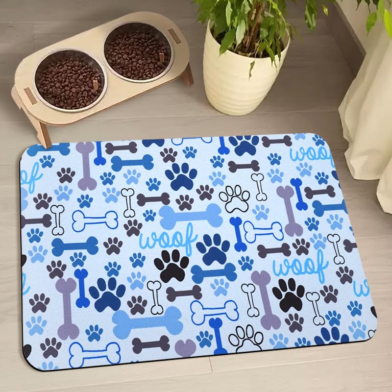 Dog Food Mats for Floors Waterproof, Pet Water Bowl Mats Pet Feeding Absorbent Placemats Blue 17 * 30 inch — image 1