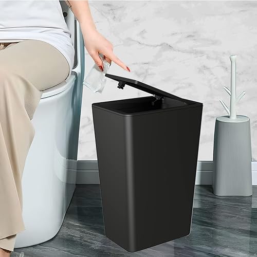 Miniatura 7 de SHPMXUPW Paquete de 3 cubos de basura pequeños para baño con tapa, papelera delgada de 10 litros2.6 galones con tapa desplegable para dormitorio,